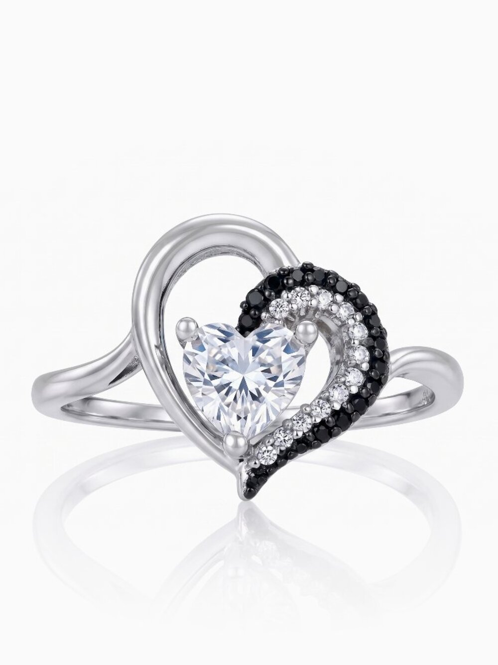 Black and White Heart ring, 925 Sterling Silver Charmed Aroma Size 7
